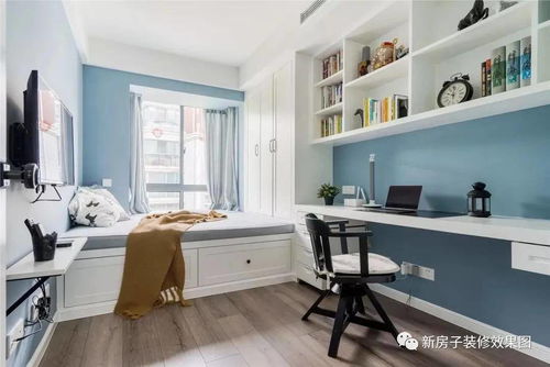 100㎡現代美式三居室 玄關、客餐廳與書房榻榻米的清新實用設計